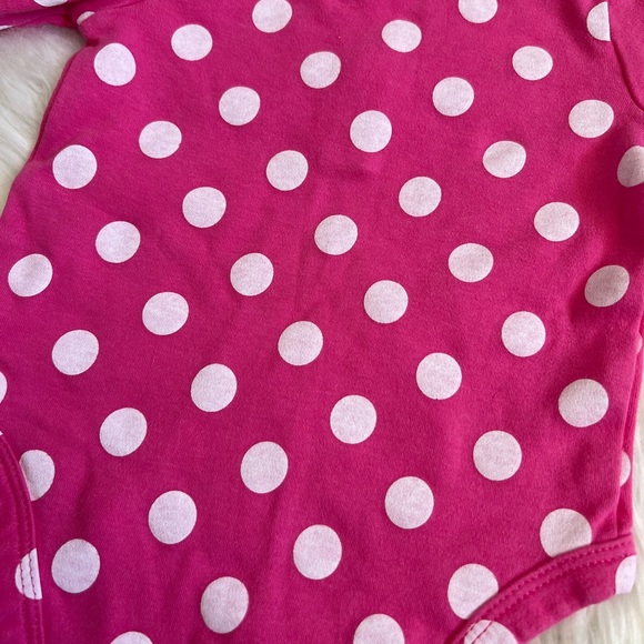 🔴EUC Carter’s Baby Girl Pink & White Polkadot Button Sleeve Onesie SZ 3m💕 - Picture 8 of 10